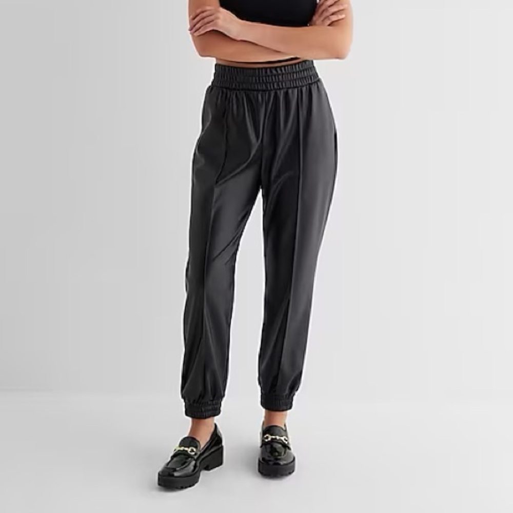 NWT Express High Waisted Faux Leather Seamed Joggers